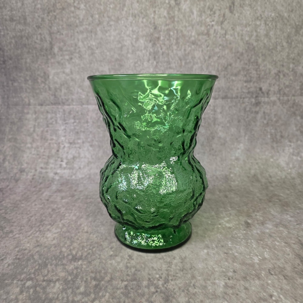 Vintage E.O. Brody Floral Large Vase 8" Flared Texture Green Glass Cleveland USA